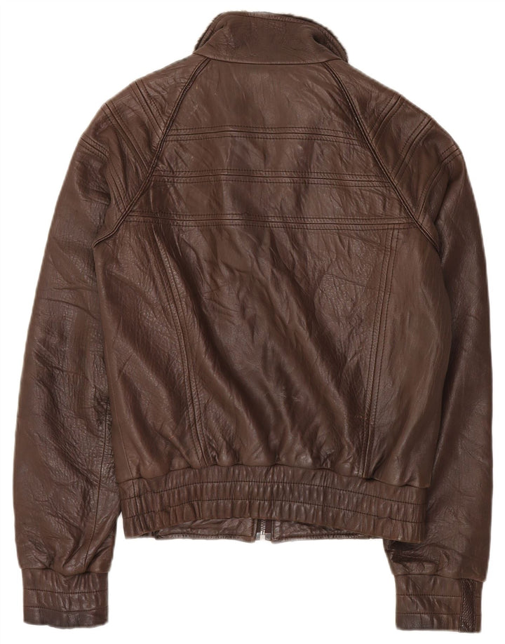 VINTAGE Dame Læderjakke UK 14 Medium Brun Argyle/Diamond Læder