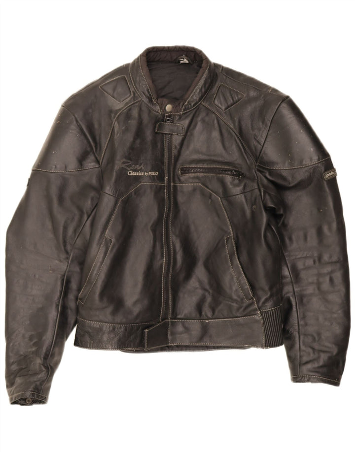 POLO Dame Læder Racer Jakke UK 14 Medium Sort Læder