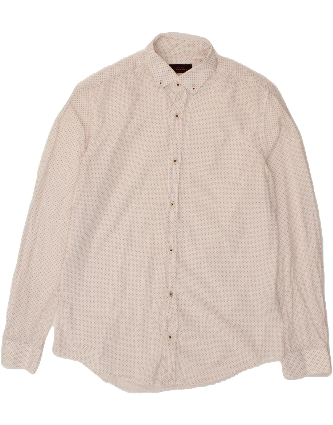 ZARA Mens Slim Fit Shirt Small Off White Spotted Cotton Vintage Zara and Second-Hand Zara from Messina Hembry 
