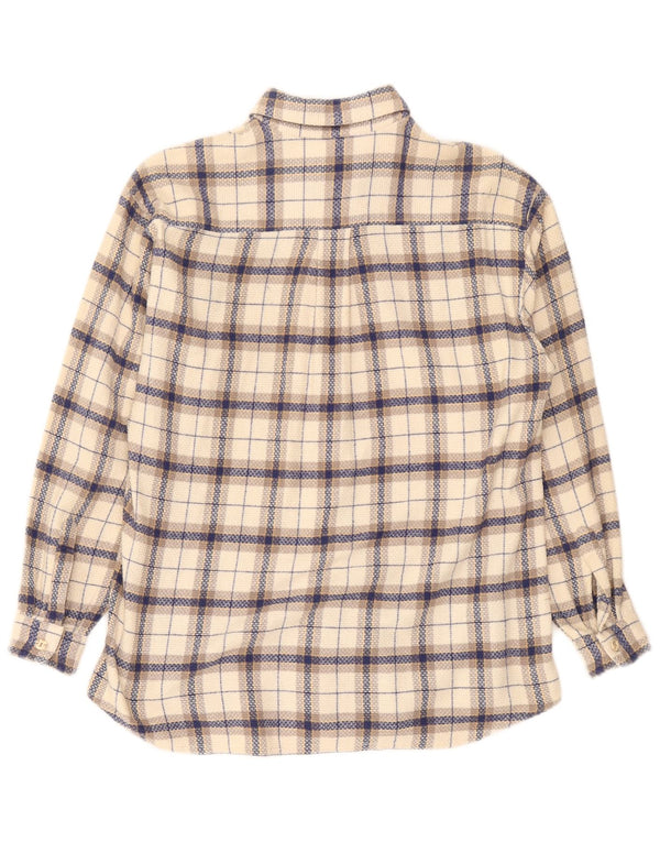 Vintage flannelskjorte til kvinder EU 44 XL Off White ternet bomuld