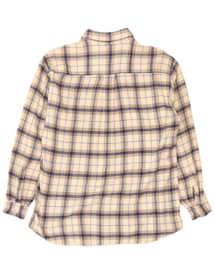 Vintage flannelskjorte til kvinder EU 44 XL Off White ternet bomuld