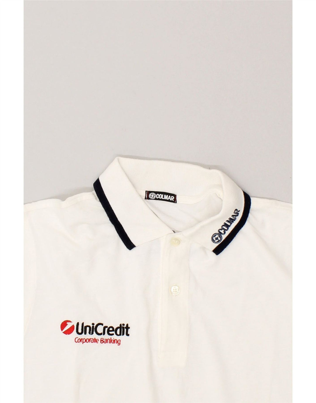 COLMAR Mens Graphic Polo Shirt Small White Cotton Vintage Colmar and Second-Hand Colmar from Messina Hembry 