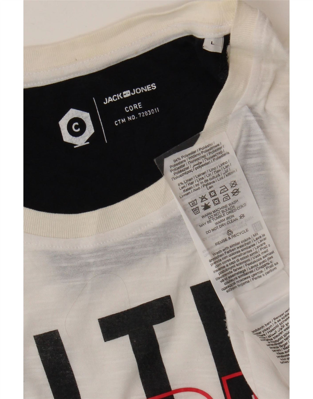 JACK & JONES Mens Graphic T-Shirt Top Large White Polyester