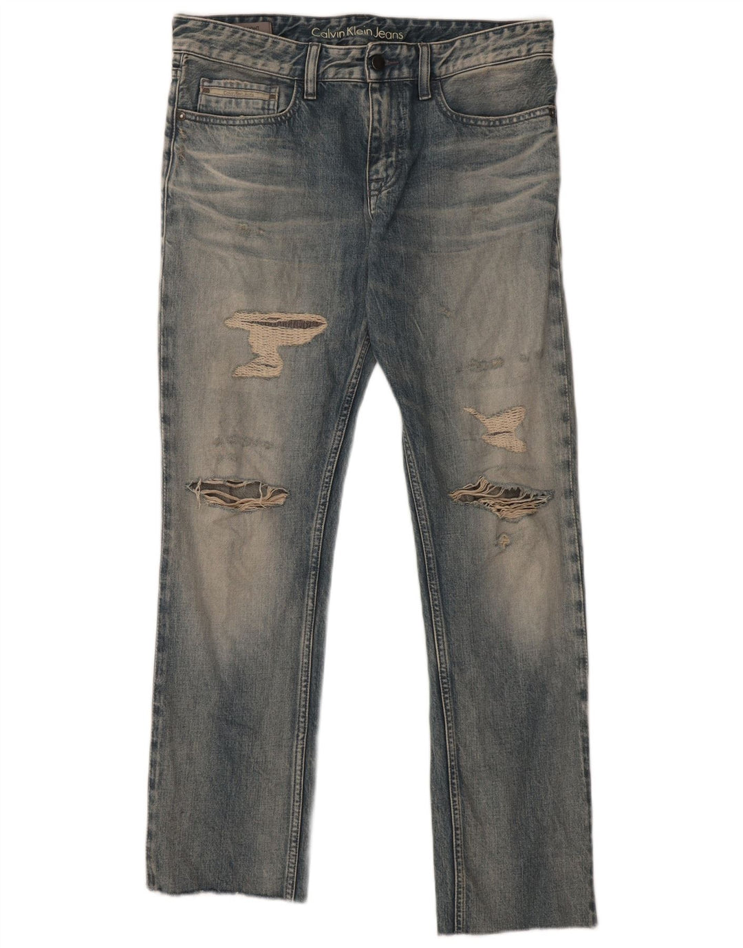 Calvin Klein Herre Distressed Slim Straight Jeans W31 L29 Blå Bomuld