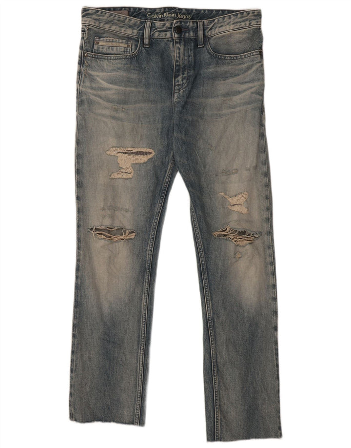 Calvin Klein Herre Distressed Slim Straight Jeans W31 L29 Blå Bomuld