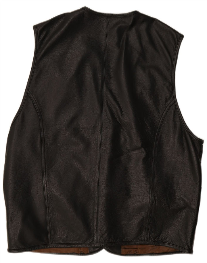 Vintage Herre Læder Gilet UK 40 Stor Sort Læder