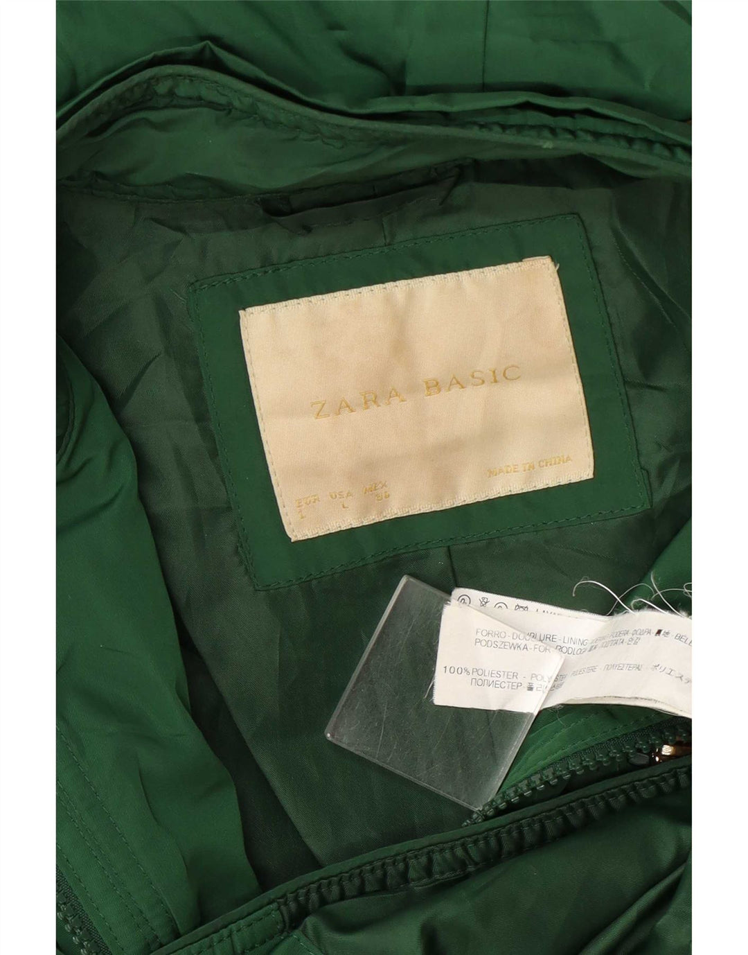 Zara Dame Hooded Quilted Utility Jacket UK 14 Large Green Polyester