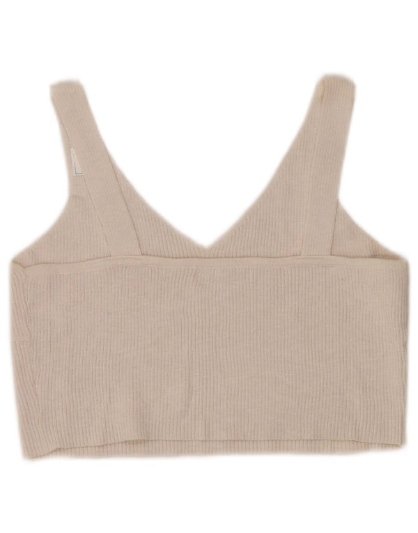 Vintage dame ærmeløs Crop Top UK 14 Stor hvid bomuld