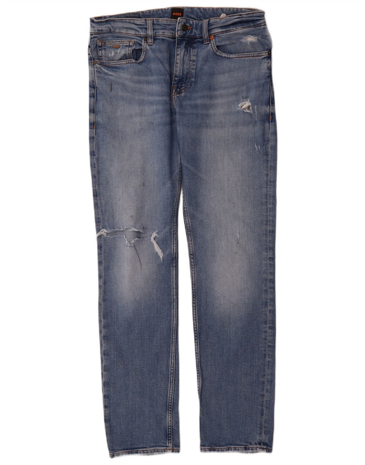Hugo Boss Herre Distressed Slim Jeans W32 L32 Blå Bomuld