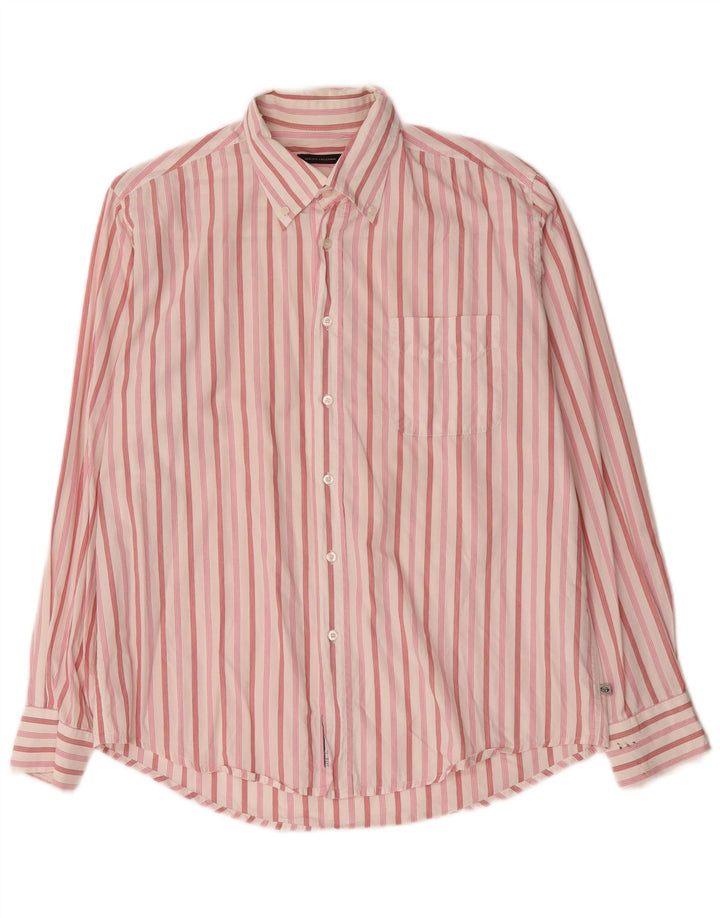 Sergio Tacchini herreskjorte stor pink stribet bomuld