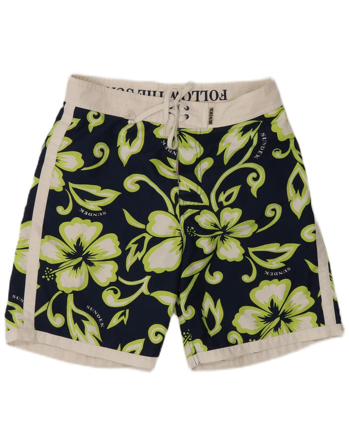 Sundek Herre grafiske svømmeshorts Medium Navy Blue Floral Polyester