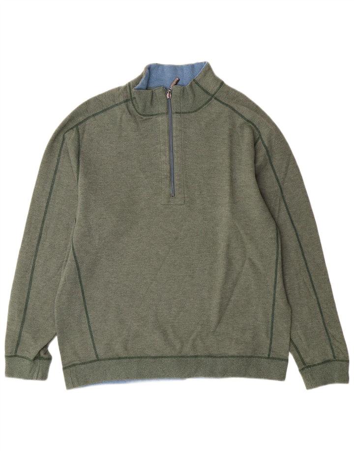 Tommy Bahama Herre Zip Neck Sweatshirt Jumper Stor Grøn Bomuld