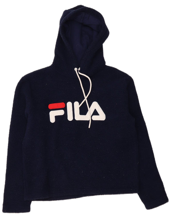 FILA Dame grafisk fleecetrøje med hætte UK 14 Mellem marineblå polyester