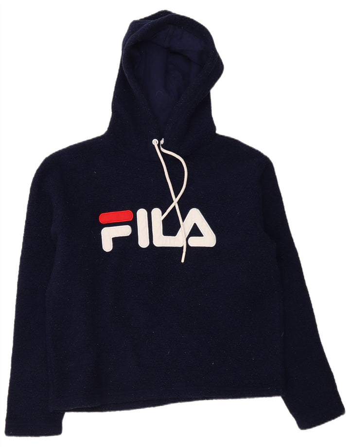 FILA Dame grafisk fleecetrøje med hætte UK 14 Mellem marineblå polyester