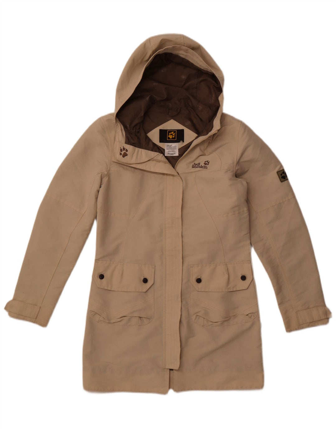 JACK WOLFSKIN Dame hætte vindjakke UK 10 Small Beige Polyester