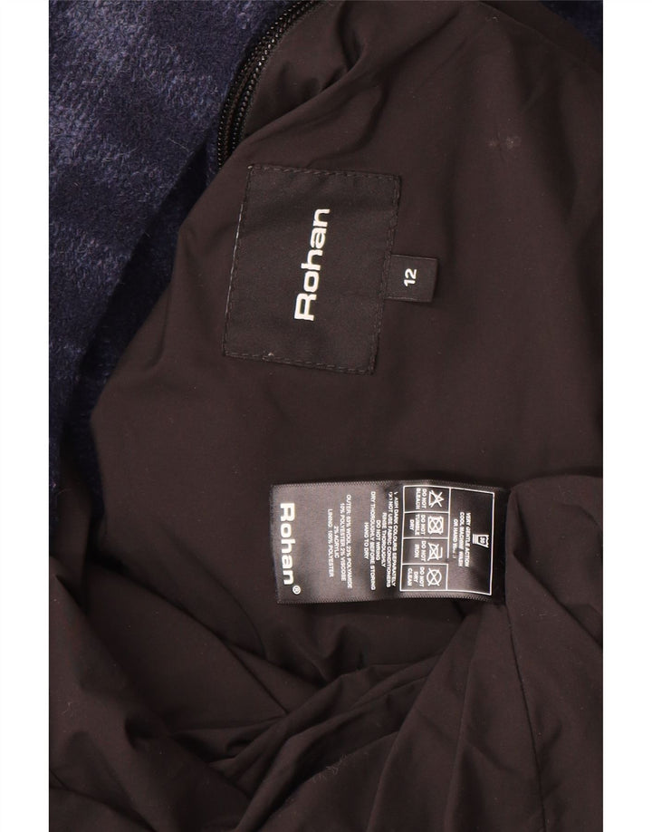 Rohan Dame Oversized Overfrakke UK 12 Medium Navy Blue Gingham Wool