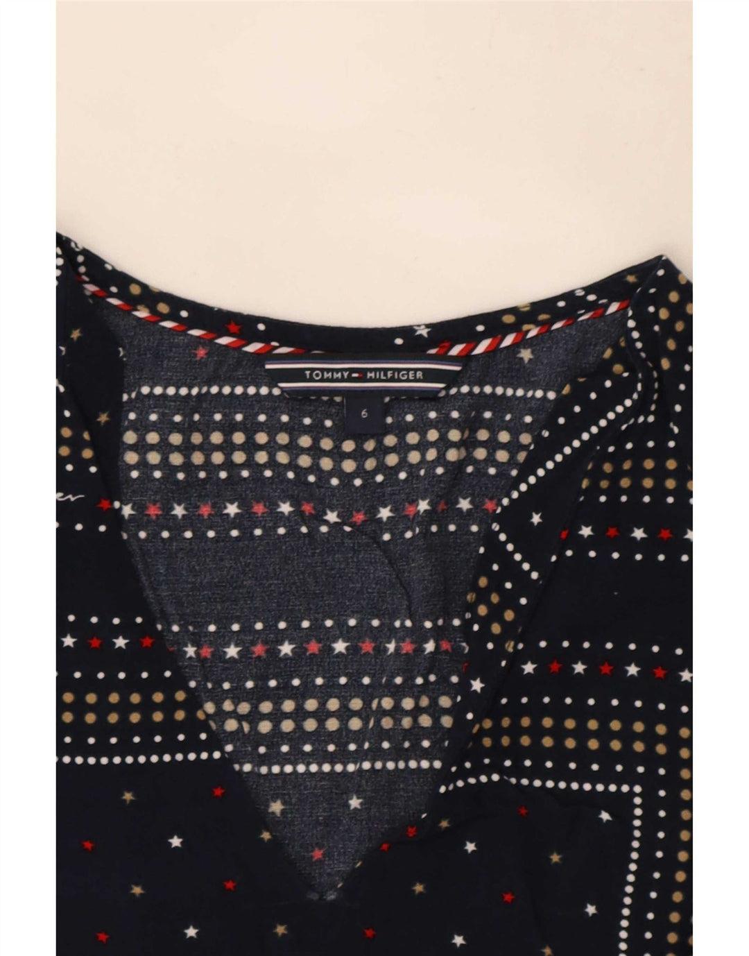 Tommy Hilfiger Damebluse Top US 6 Medium Navy Blue Plettet