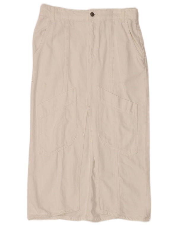 Zara Dame Denim Midi Nederdel Medium W30 Hvid Bomuld