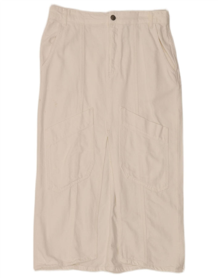 Zara Dame Denim Midi Nederdel Medium W30 Hvid Bomuld