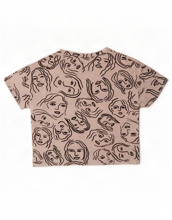 Zara Womens Crop Oversized grafisk T-shirt Top UK 10 Small White Bomuld