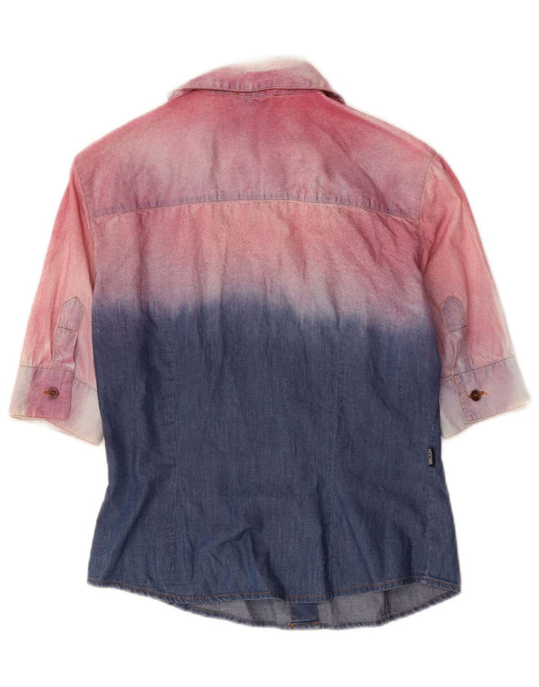 MOSCHINO Kortærmet denimskjorte til kvinder UK 12 Medium Pink Colourblock
