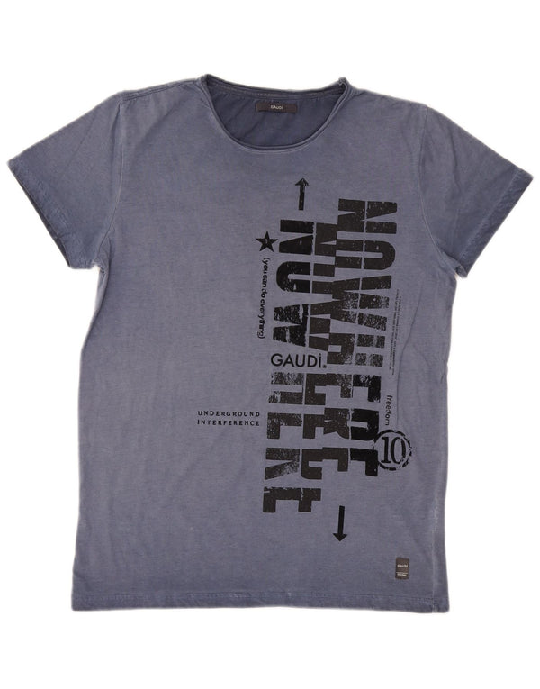 Gaudi Dame Grafisk T-Shirt Top UK 10 Lille Blå Bomuld