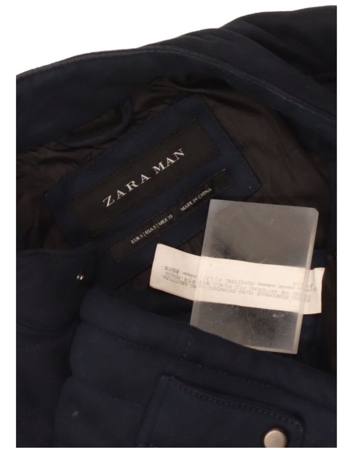 Zara Polstret Herrejakke UK 36 Small Navy Blue Polyester