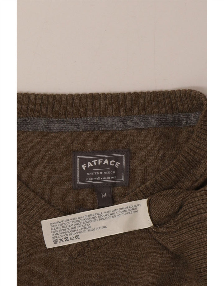 Fat Face Herre V-hals sweater Medium Khaki Bomuld