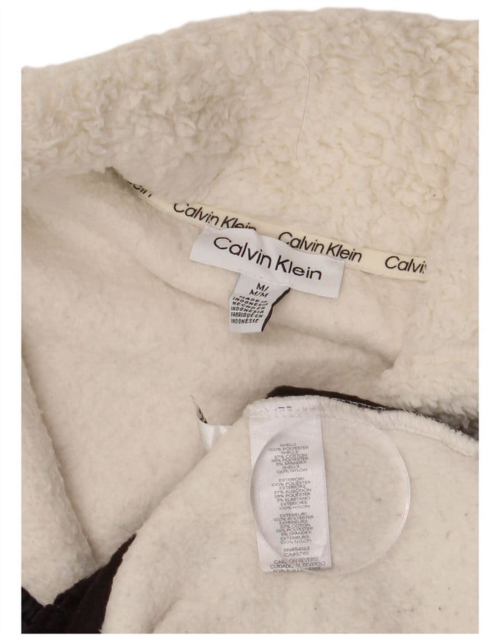 Calvin Klein Dame Oversized Fleece Jumper UK 14 Medium White Colourblock