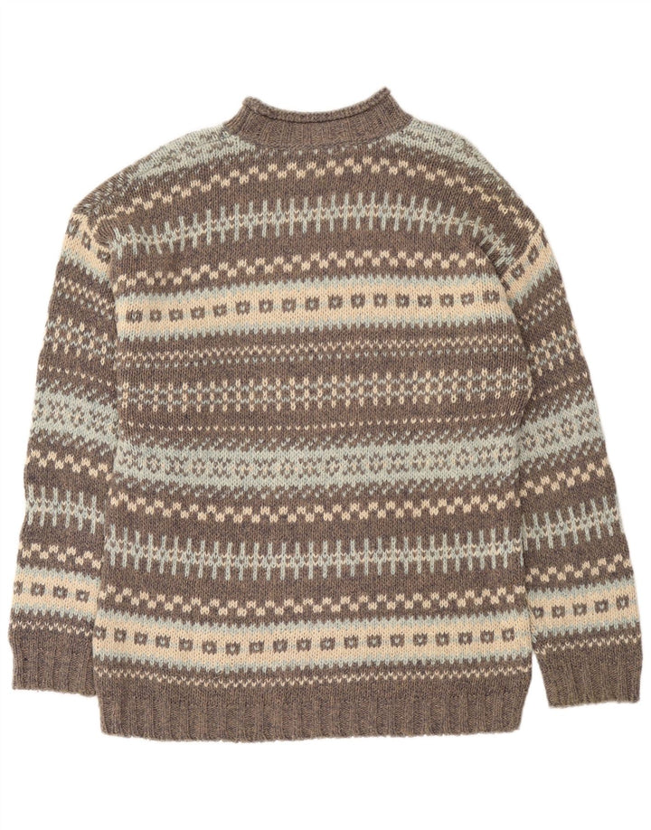 Vintage Herre Turtle Neck Jumper Sweater Large Grey Fair Isle Wool