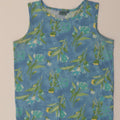 DE VILLE Womens Vest Top UK 14 Medium Blue Floral Cotton Vintage De Ville and Second-Hand De Ville from Messina Hembry 