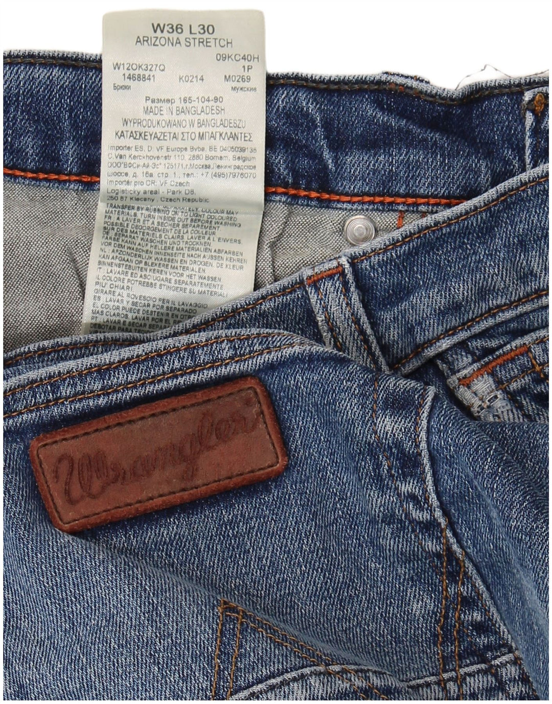 WRANGLER Herre Arizona Stretch Straight Jeans W36 L30 Blå Bomuld