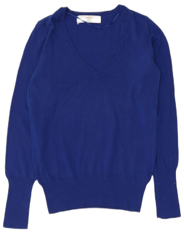 Zara Dame V-hals sweater UK 14 Stor Blå Bomuld