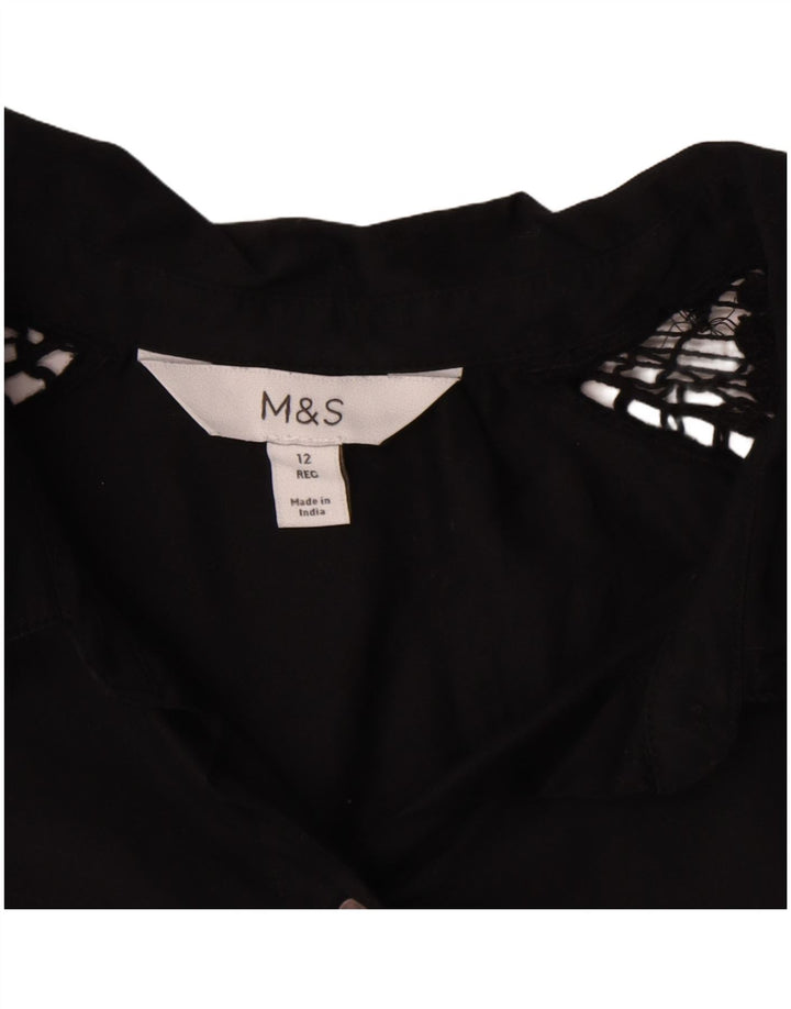 Marks & Spencer Dameskjortebluse UK 12 Medium Sort Bomuld