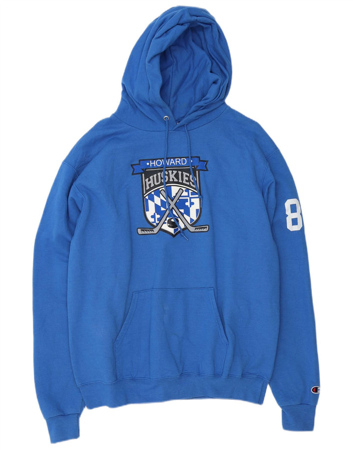 Champion Herre Huskies Grafisk Hoodie Jumper Medium Blå Bomuld