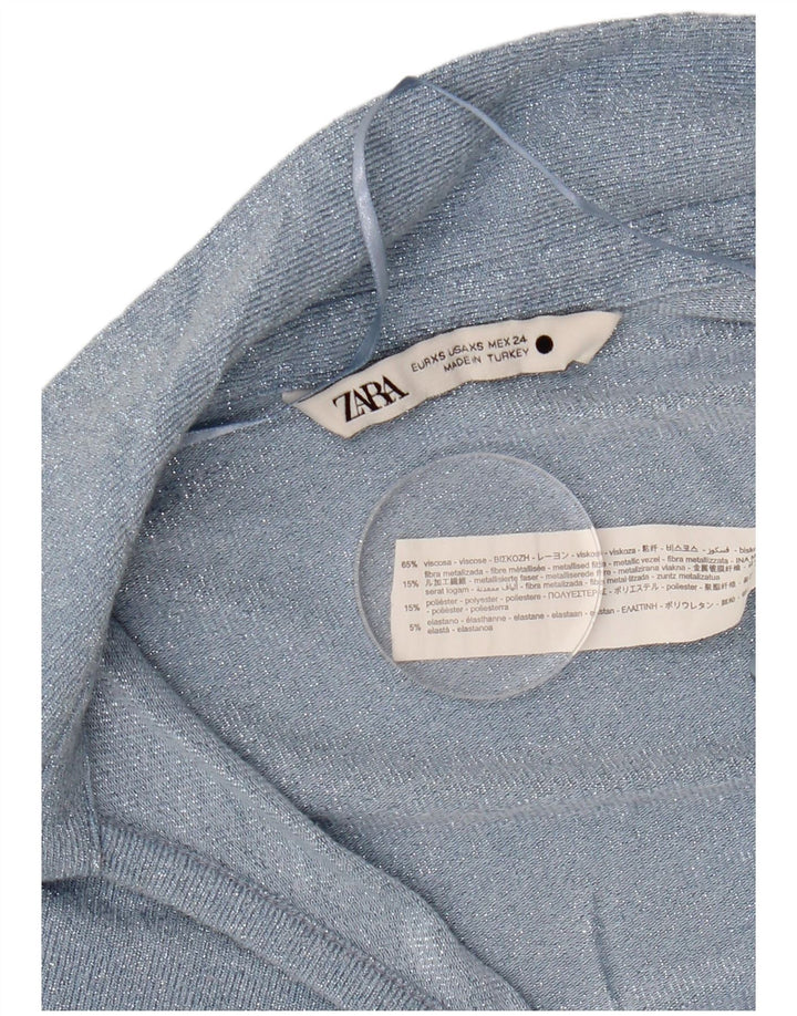 ZARA langærmet blusetop til kvinder UK 6 XS blå viskose