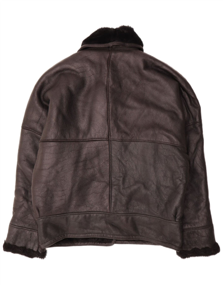 VINTAGE Dame Oversized Shearling Jacket UK 18 XL Sort Shearling