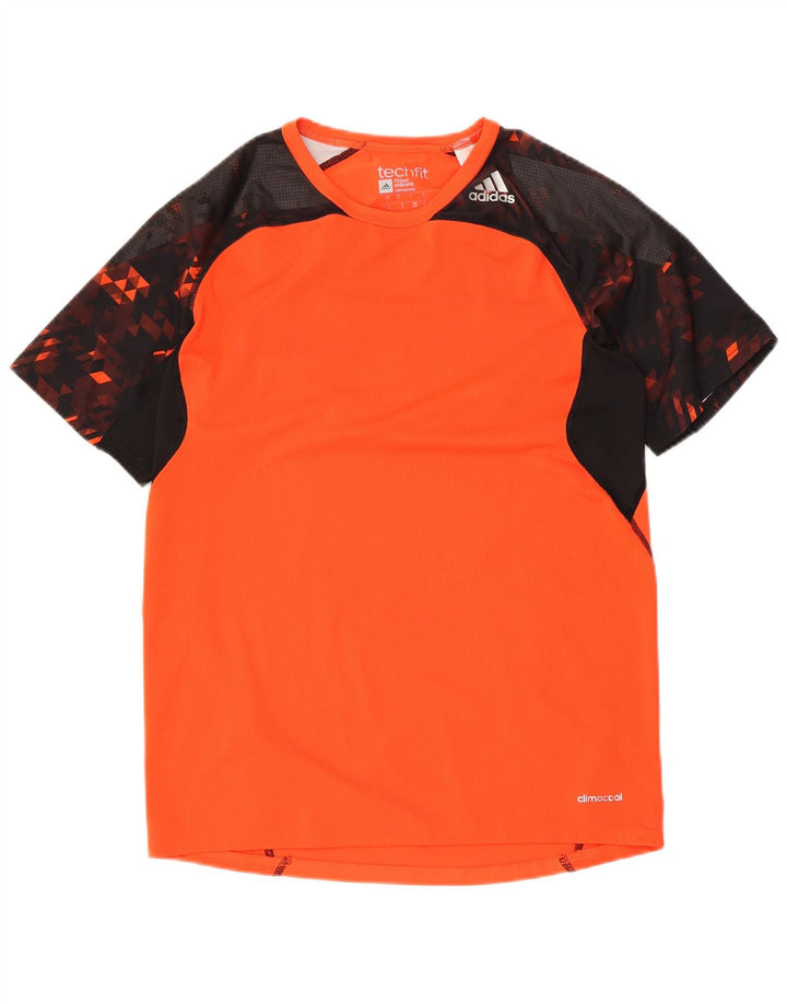 Adidas Herre Tech Fit T-Shirt Top Lille Orange Colourblock Polyester