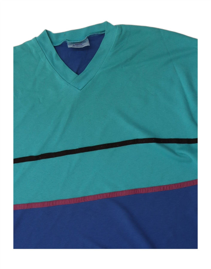 Crane Herre Top Langærmet IT 48/50 Medium Blue Colourblock Bomuld