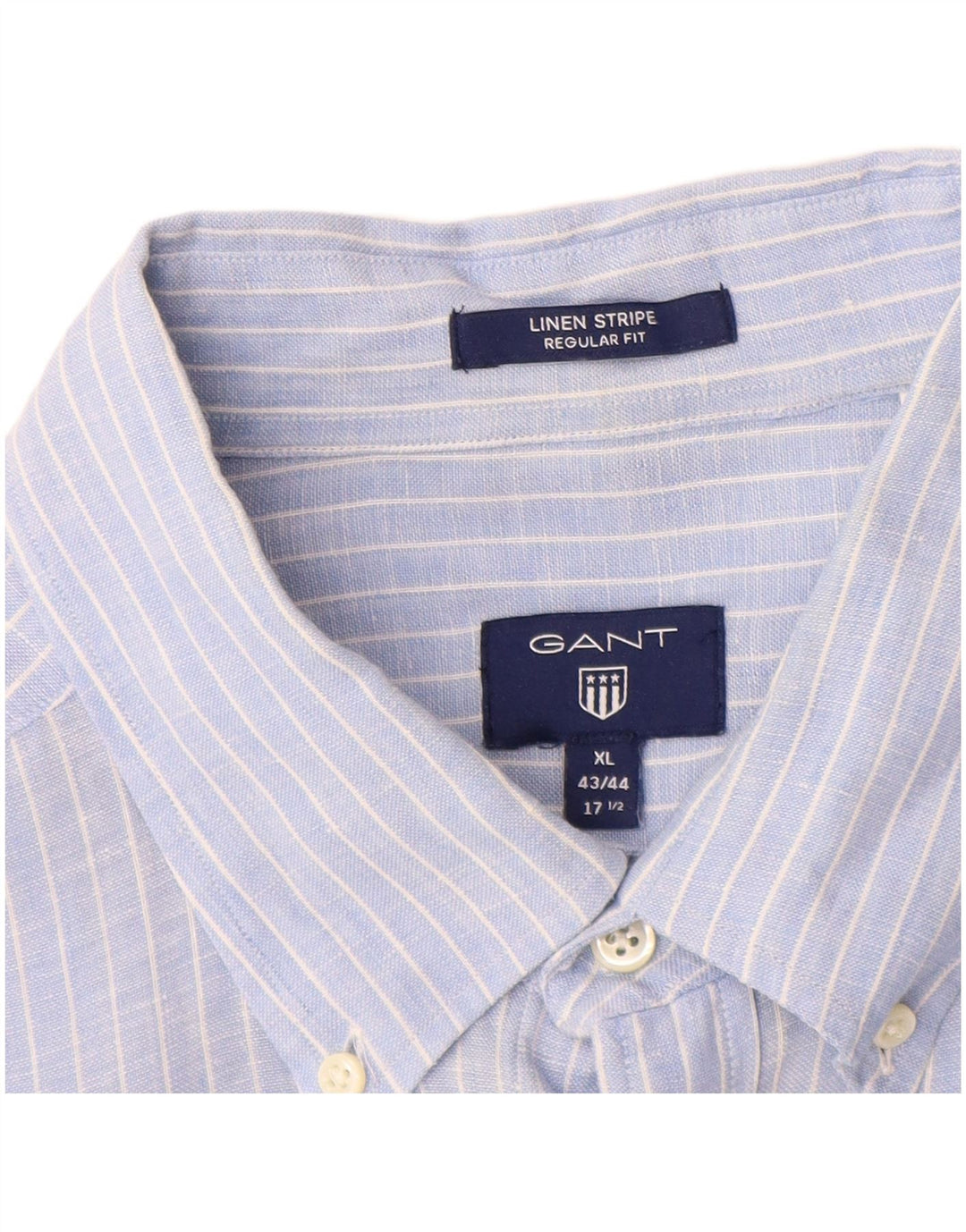 Gant herre Regular Fit skjorte størrelse 43/44 17 1/2 XL Blå nålestribet hør