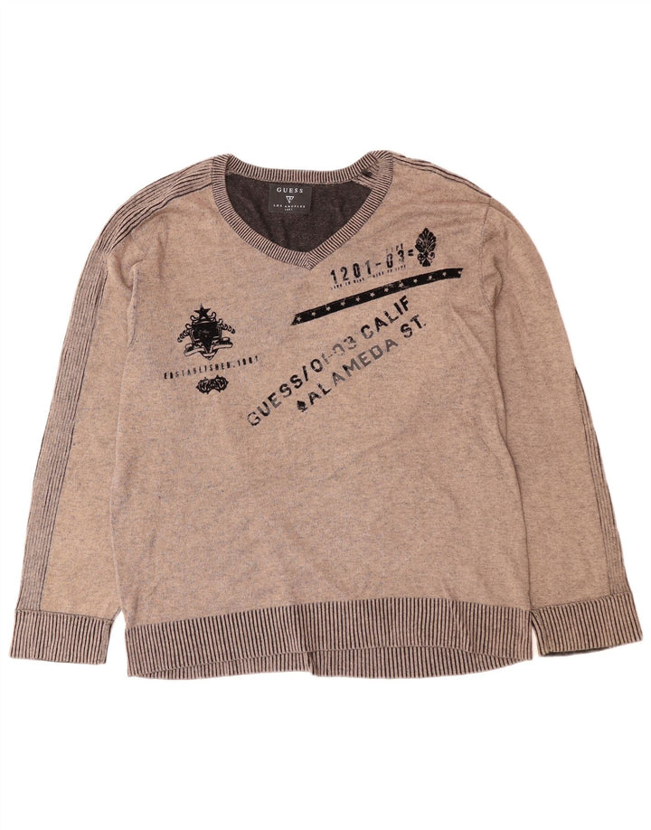 GUESS Herre grafisk V-hals sweater XL Grå