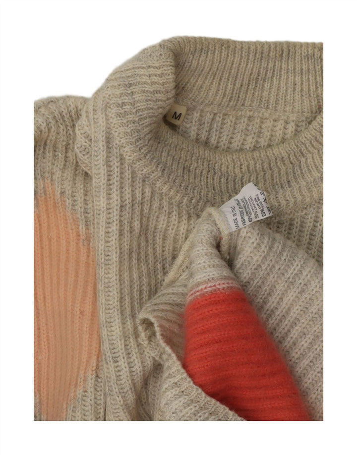 Vintage Herre Turtle Neck Jumper Sweater Medium Grå Geometrisk akryl