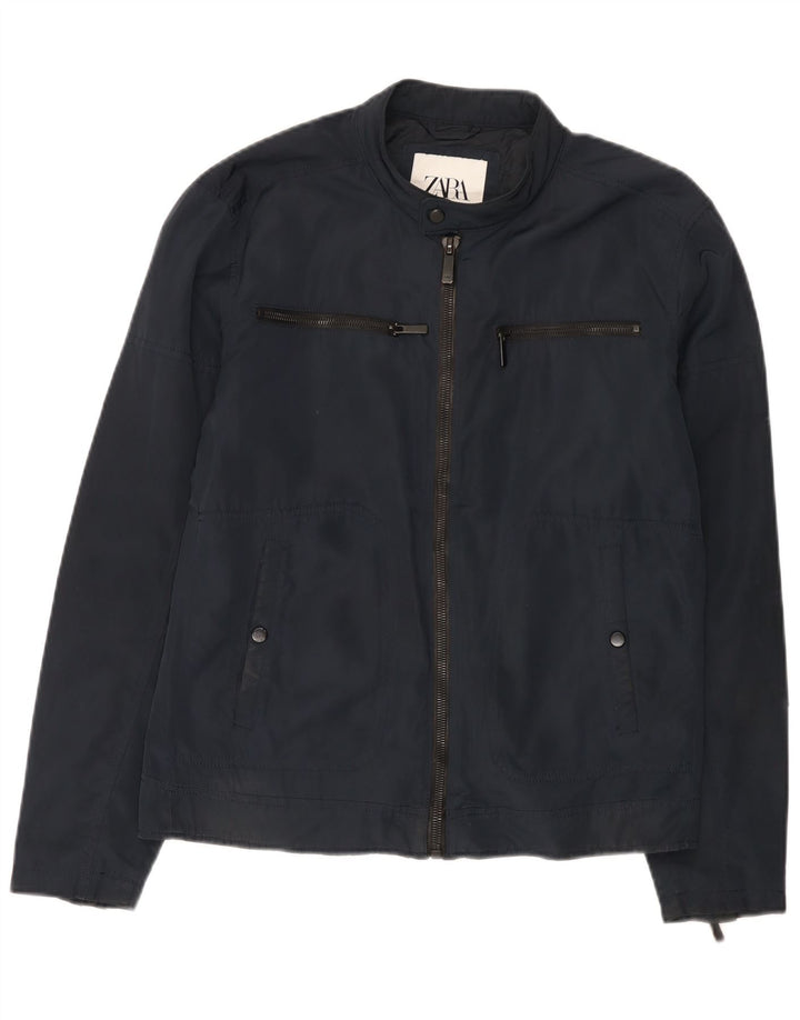 Zara Herre Utility Jacket UK 38 Medium Navy Blue Polyester