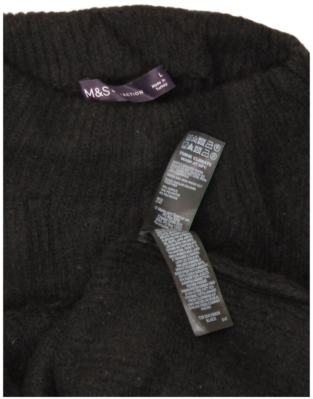 Marks & Spencer Dame Turtle Neck Jumper Sweater UK 14 Large Black Acryl