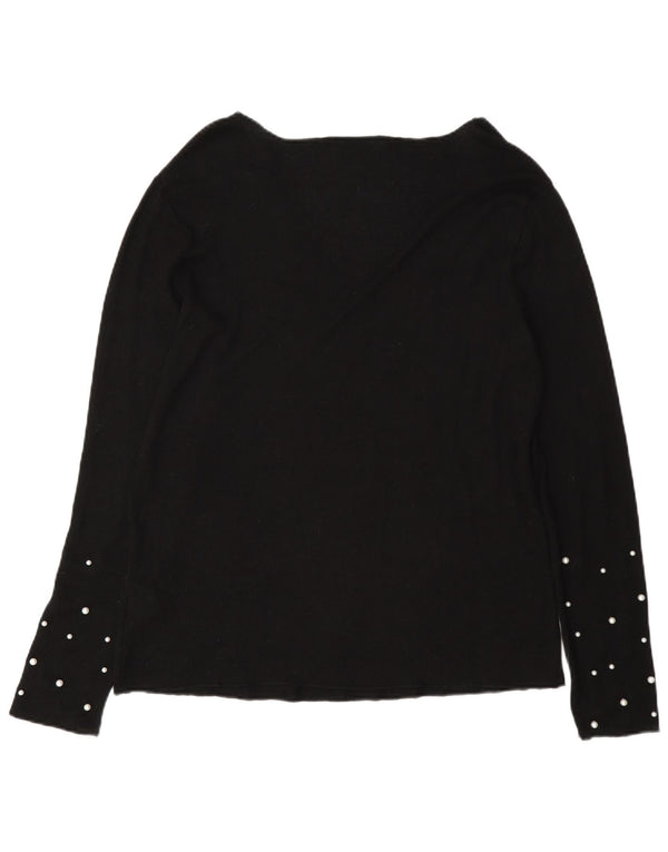 Zara Dame V-hals sweater UK 18 XL Sort plettet viskose