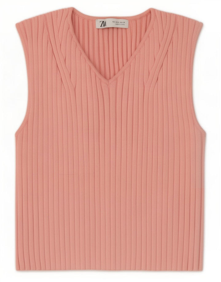 Zara Womens Crop Vest Top UK 12 Medium Pink Polyester