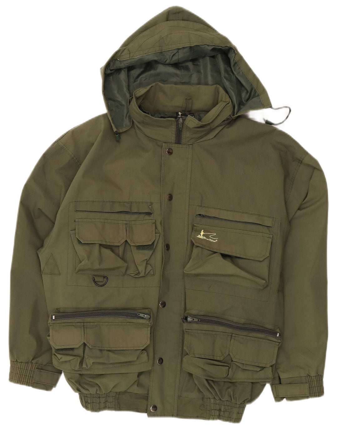 VINTAGE Herre Hooded Utility Jacket UK 38 Medium Khaki Polyester