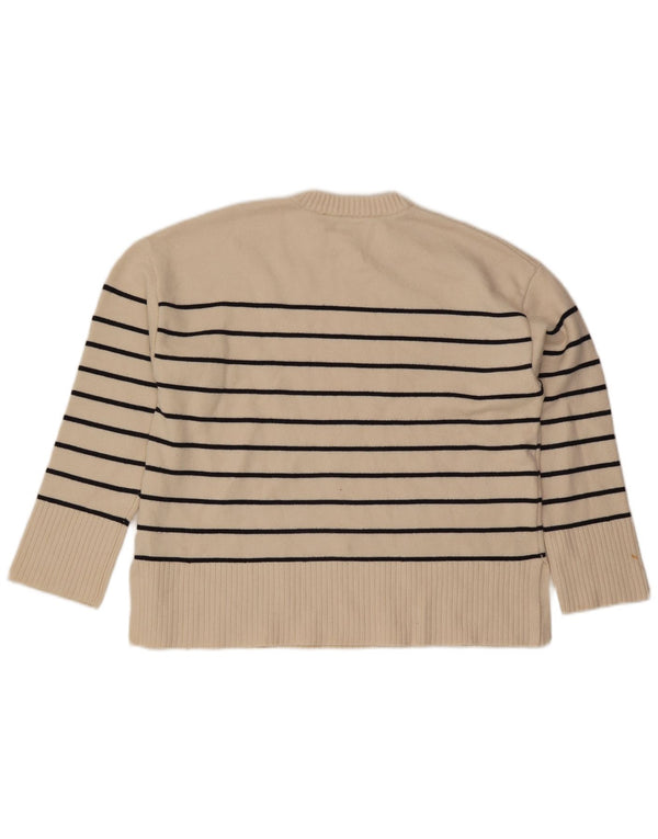 Zara sweater med rund hals til kvinder UK 14 Medium Off White Stribet viskose