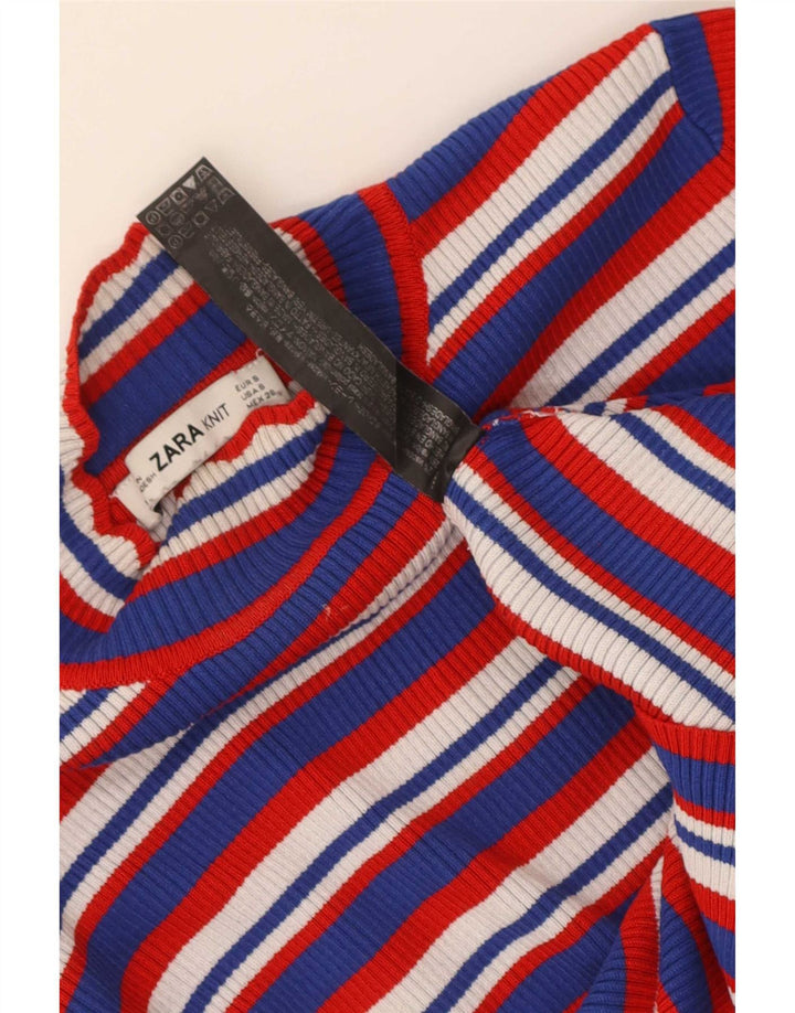 Zara Womens Crop Top Langærmet UK 8 Lille flerfarvet stribet viskose