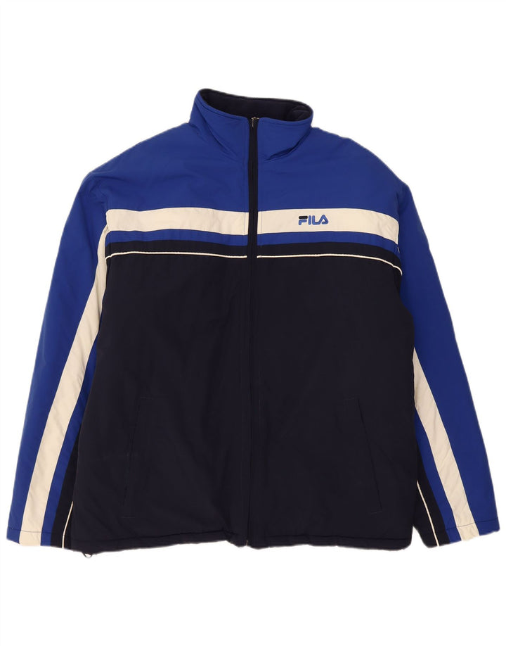 Fila Herre Windbreaker Jacket UK 40 Large Navy Blue Colourblock Polyamid